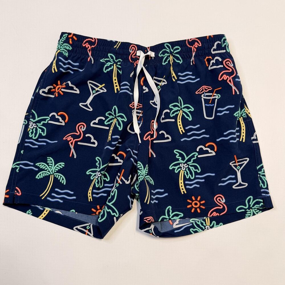 Chubbies Swim Trunks Shorts Mens Medium Blue Neon Tropical Lined 5.5 Inseam